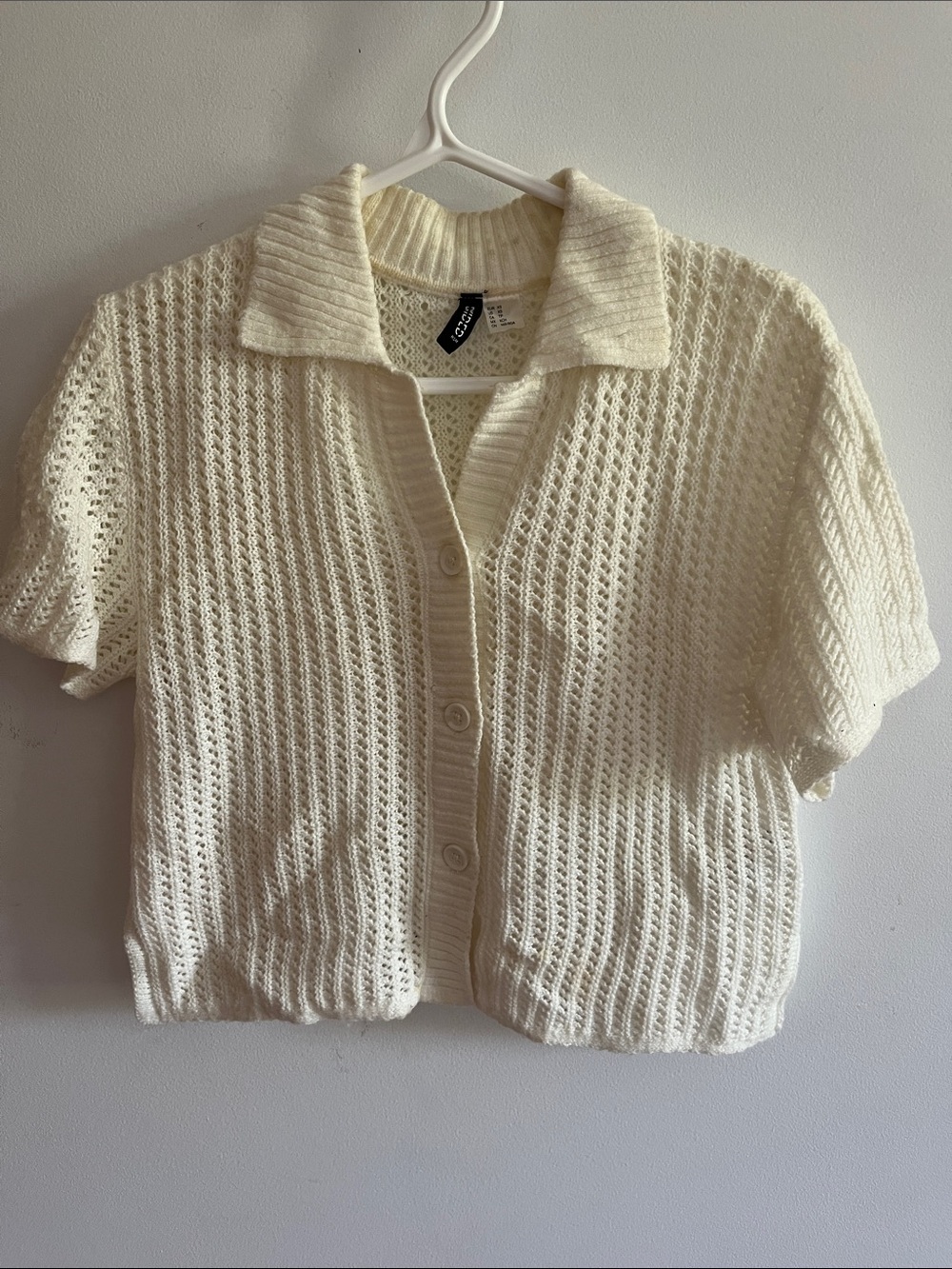 H&M Cream Open-Knit Short-Sleeve Cardigan